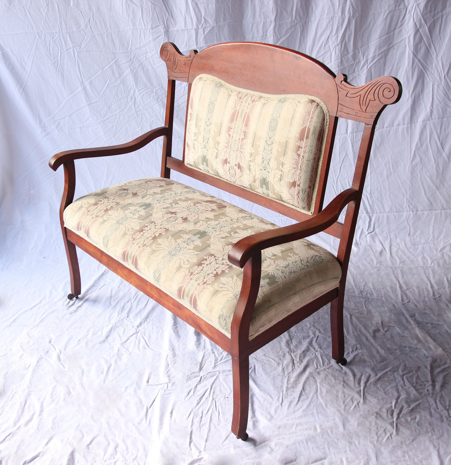 Antique Deco Settee and Chair Set with Contemporary Upholstery