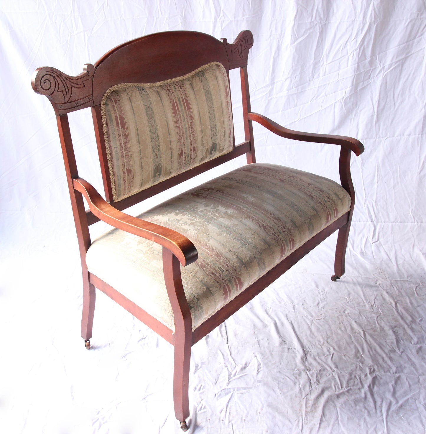 Antique Deco Settee and Chair Set with Contemporary Upholstery