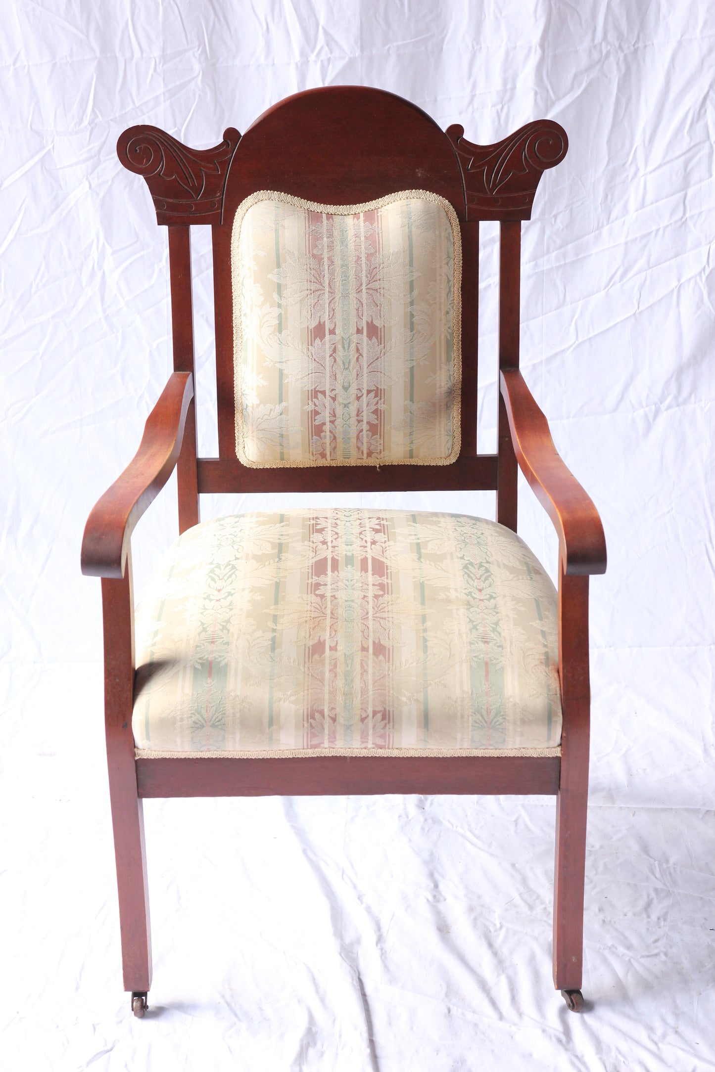 Antique Deco Settee and Chair Set with Contemporary Upholstery