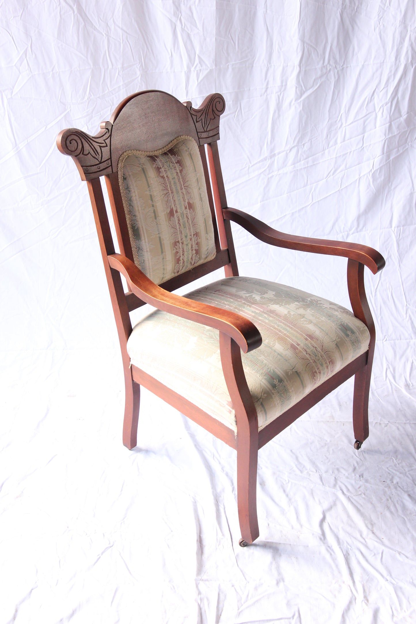 Antique Deco Settee and Chair Set with Contemporary Upholstery