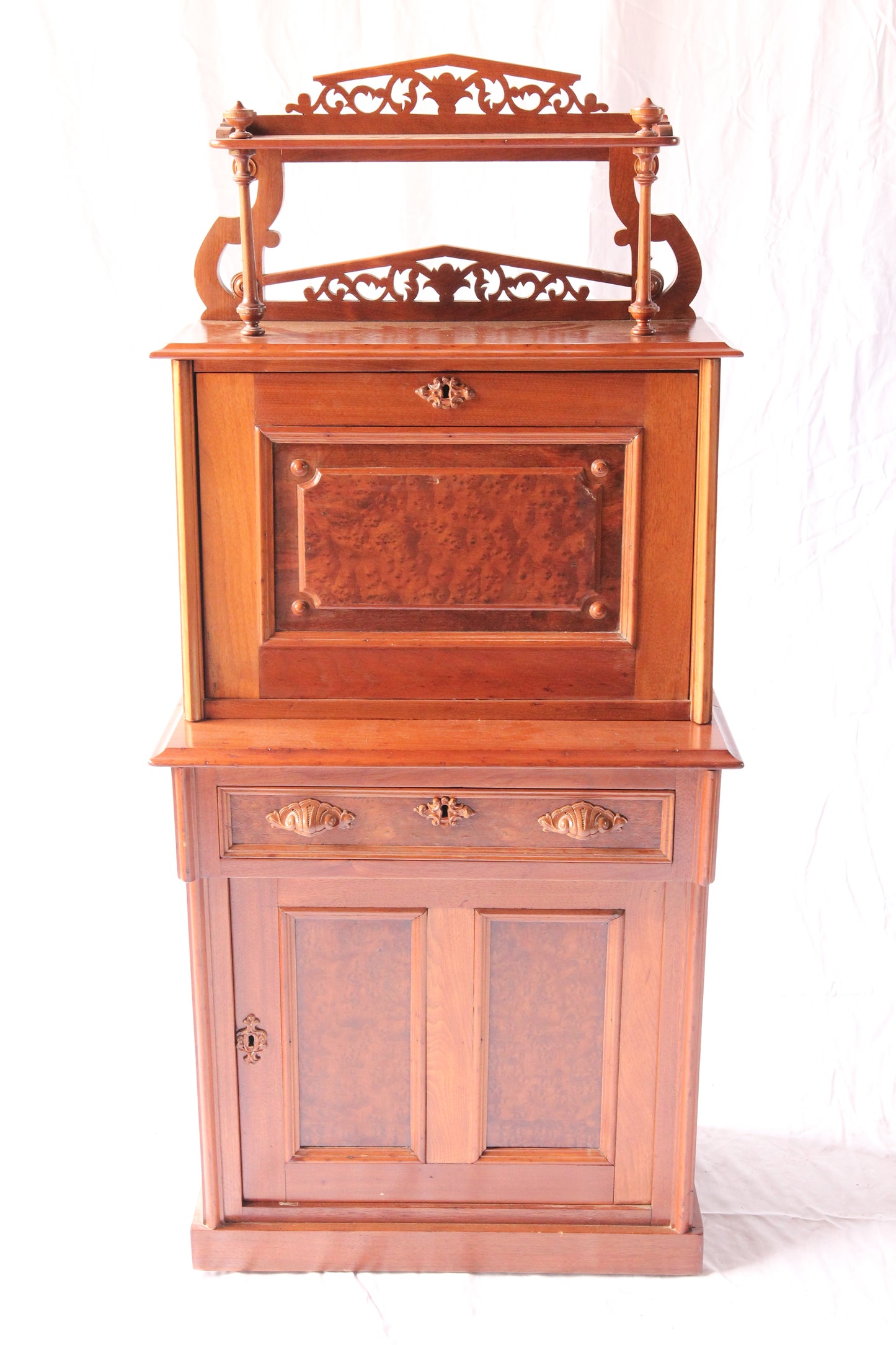 Victorian Ladies Drop Down Secretary Writing Desk with What-Not Shelf