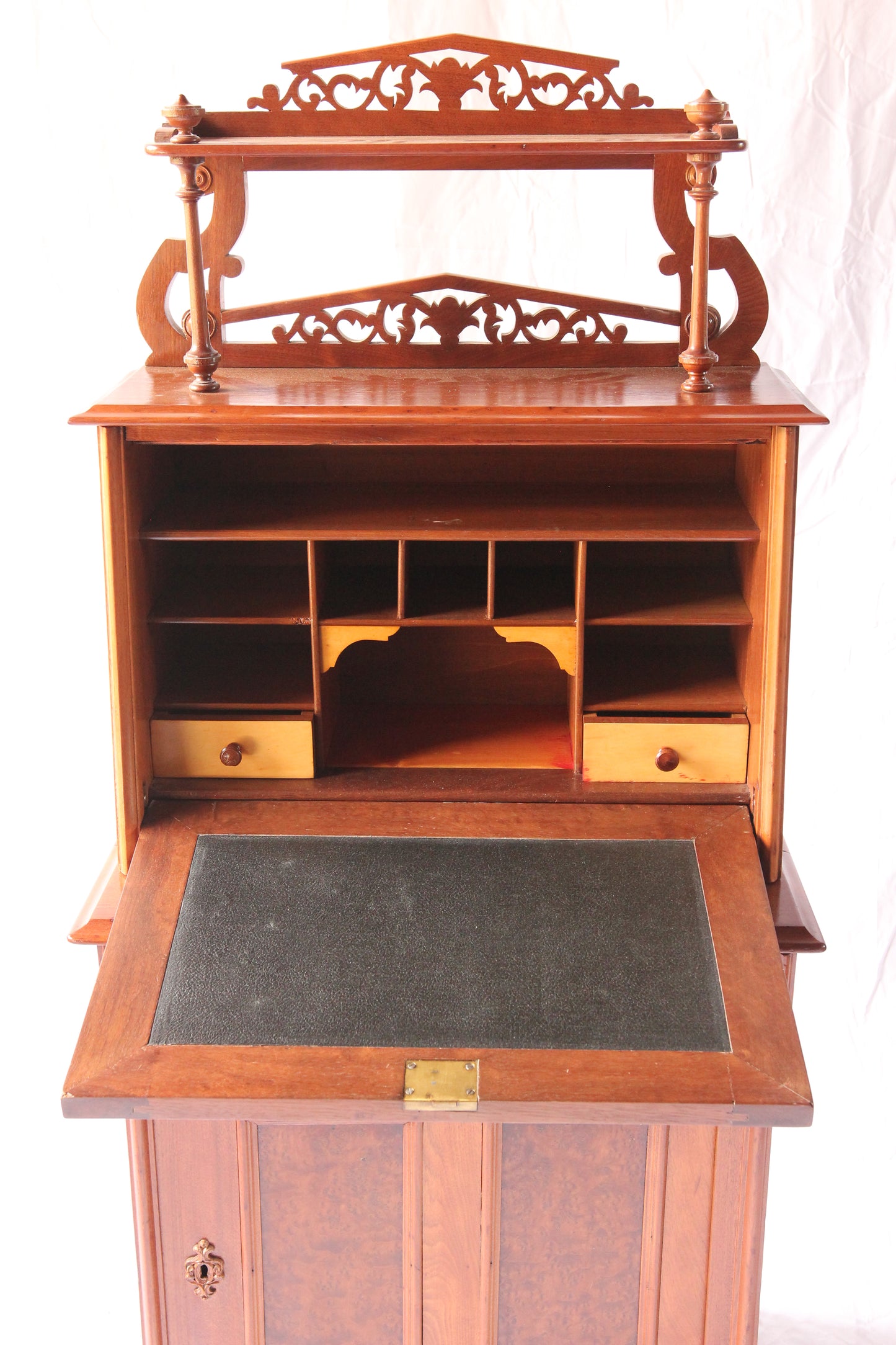 Victorian Ladies Drop Down Secretary Writing Desk with What-Not Shelf