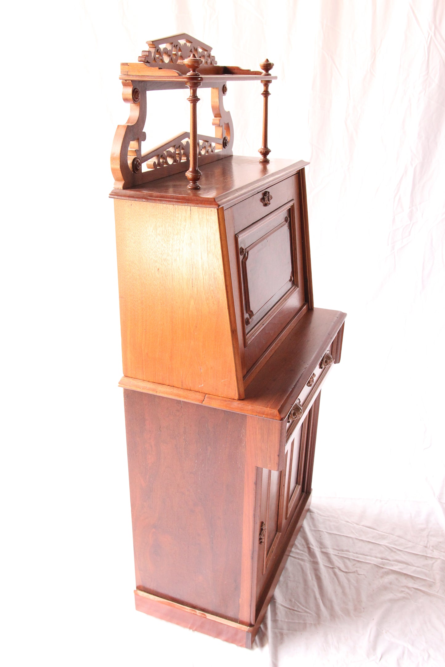 Victorian Ladies Drop Down Secretary Writing Desk with What-Not Shelf