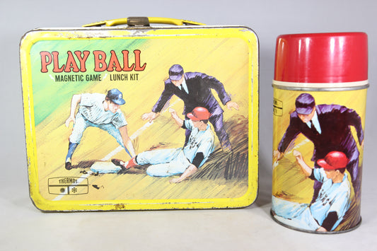 Play Ball Magnetic Game Lunch Kit Thermos Brand Metal Lunchbox, 1969 (With Thermos!)