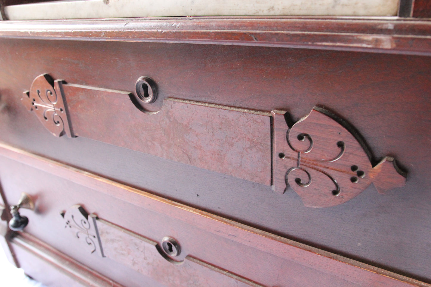 Victorian Marble-Top Drop-Well Dresser with Mirror and Key