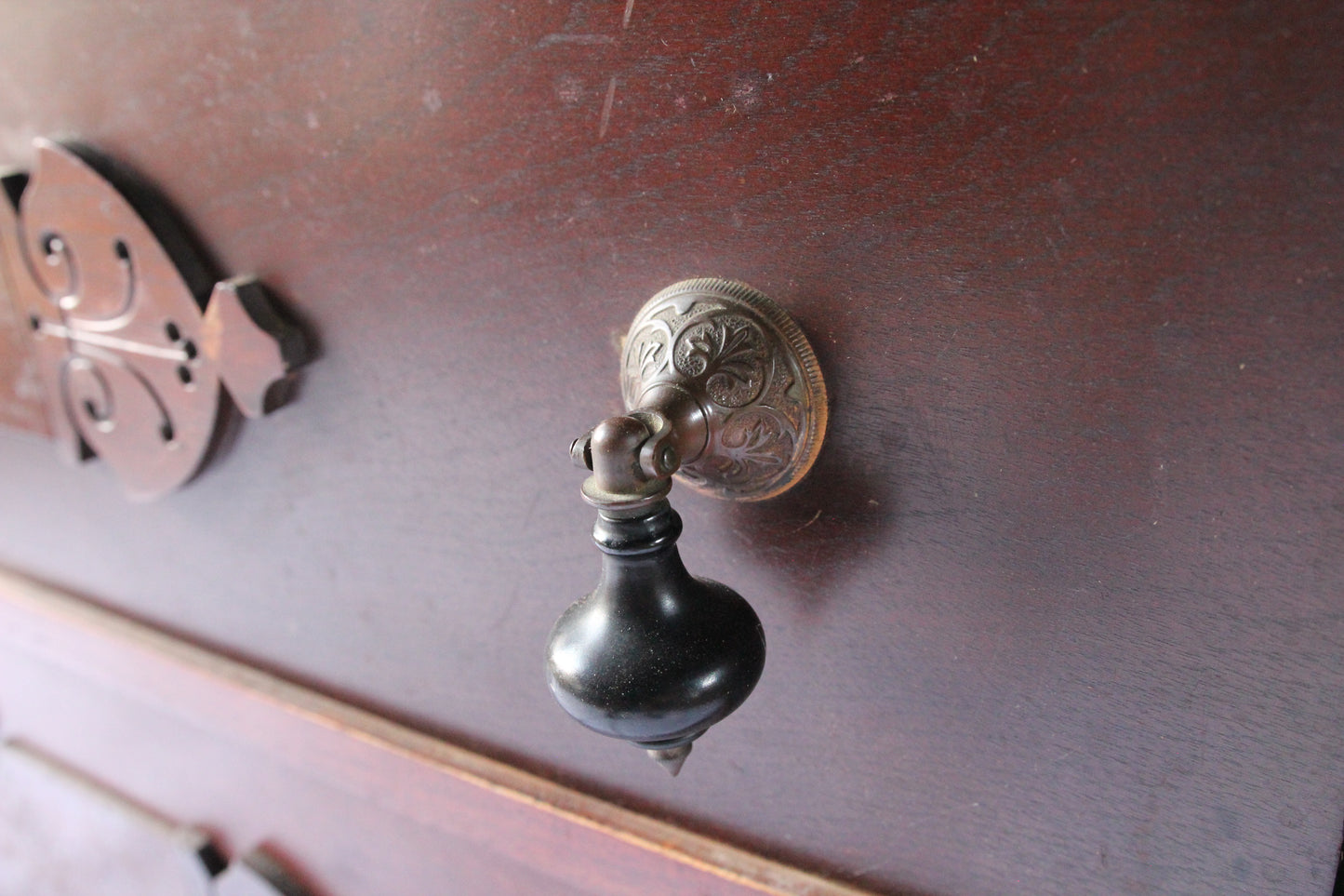 Victorian Marble-Top Drop-Well Dresser with Mirror and Key