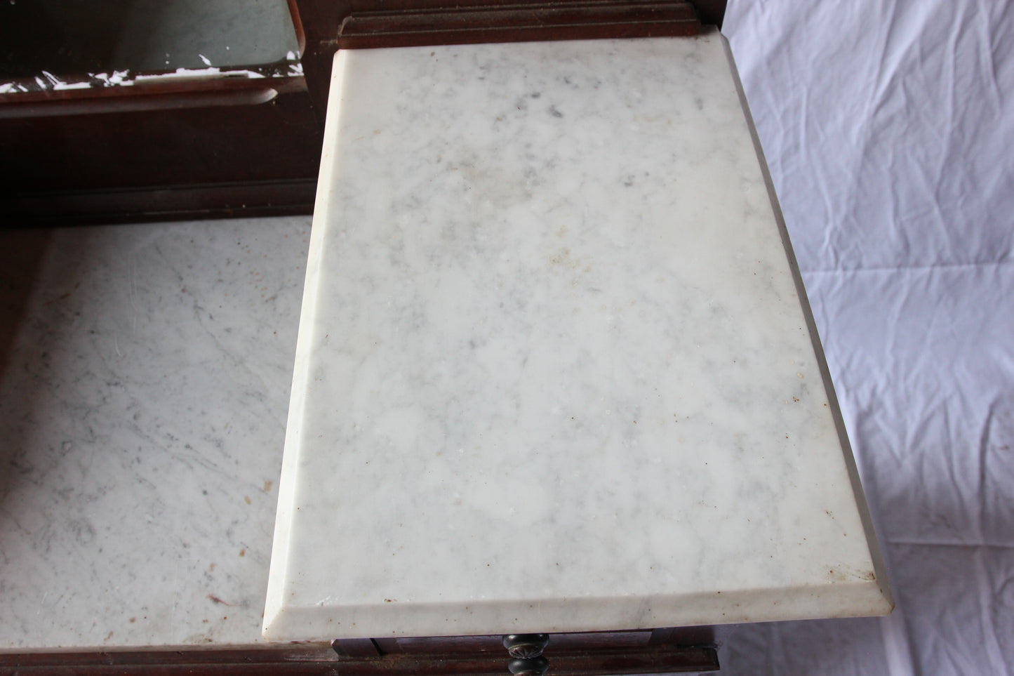 Victorian Marble-Top Drop-Well Dresser with Mirror and Key