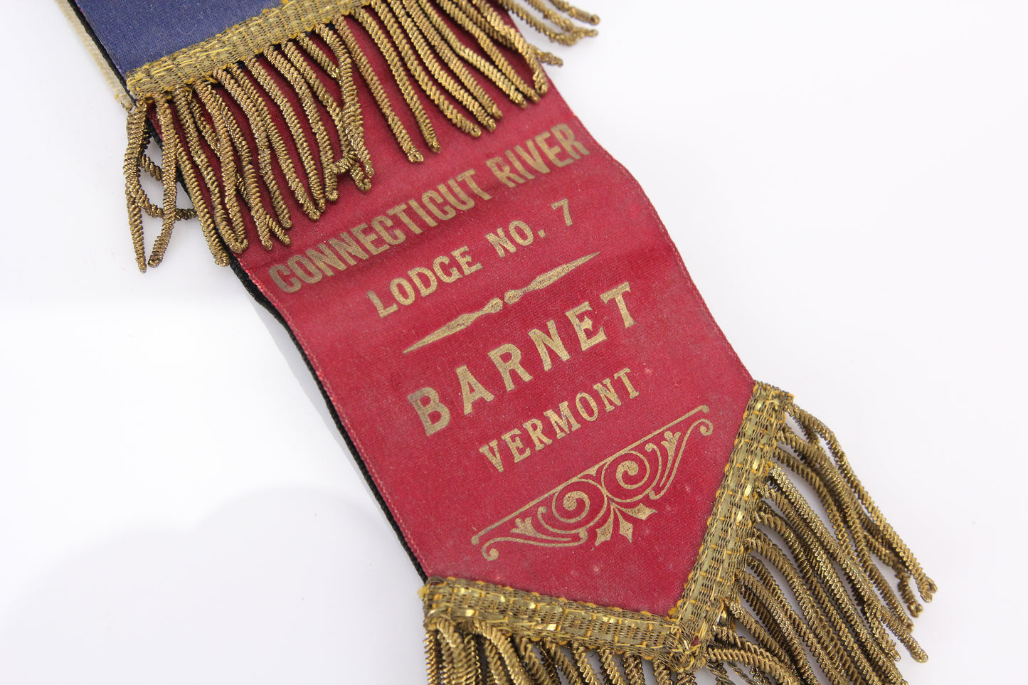 Connecticut River Lodge No. 7, Barnet, Vermont Antique Odd Fellows Ribbon