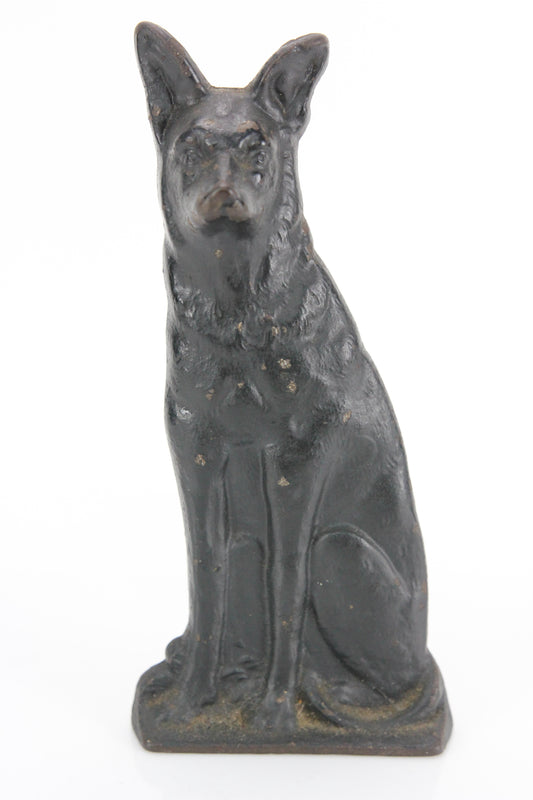 Antique Cast Iron German Shepherd Dog Doorstop with Black Paint