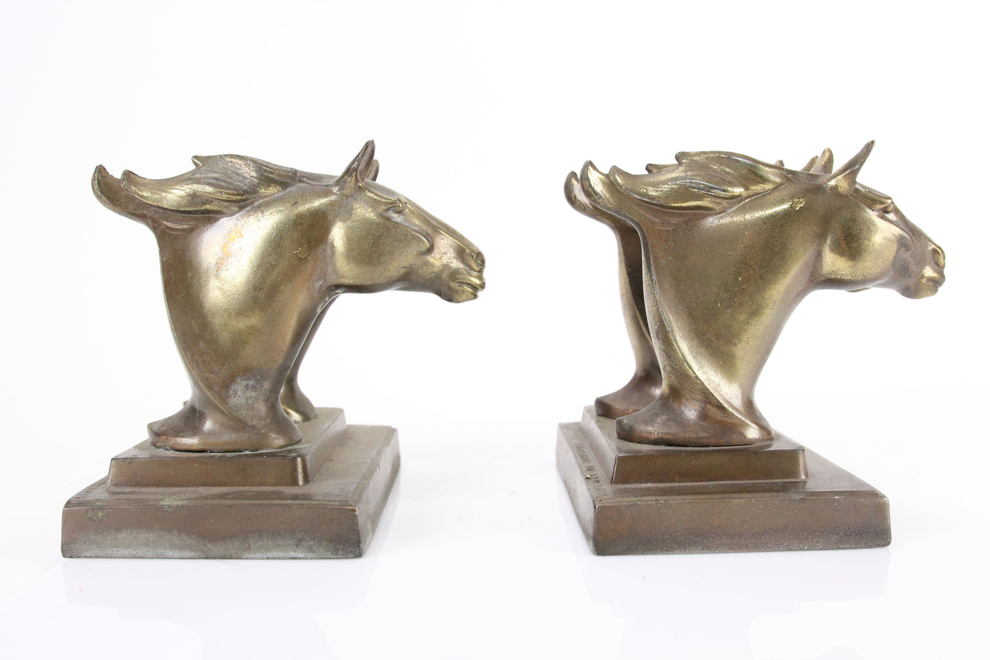 Frankart Double Horse Head Mustang Stallion Bronze Metal Bookends, Pair