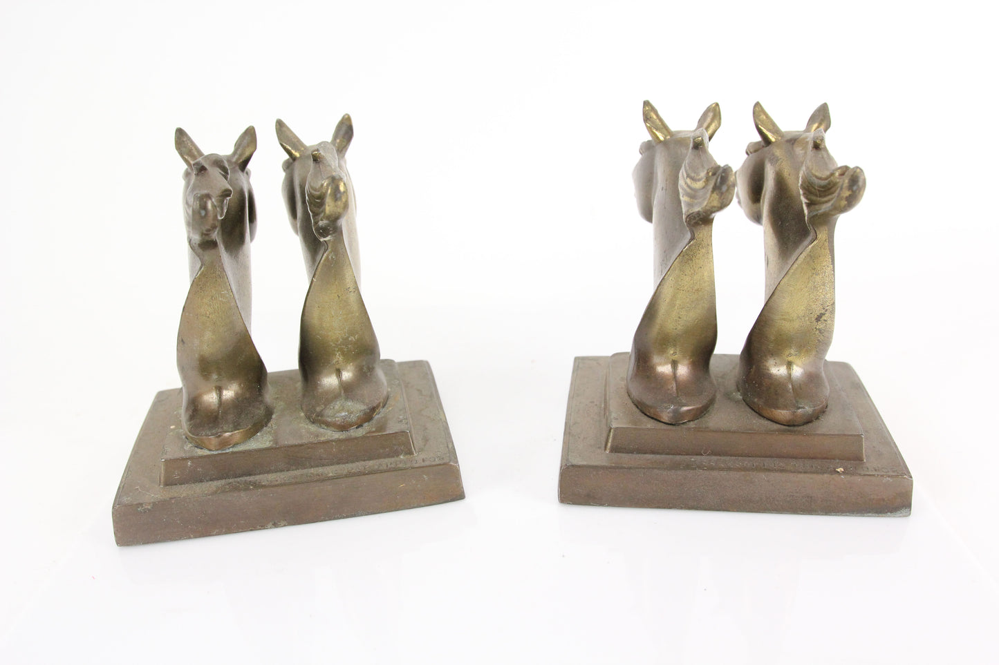 Frankart Double Horse Head Mustang Stallion Bronze Metal Bookends, Pair