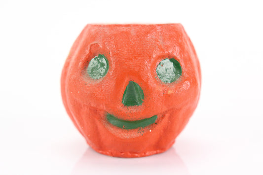 Vintage Papier Mache Jack-O-Lantern Halloween Pumpkin Candy Bucket, 2.5"