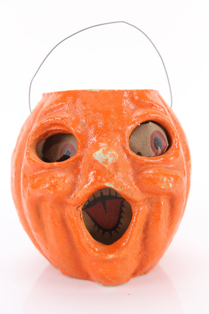 Vintage Double Sided Papier Mache Choir Jack-O-Lantern Halloween Pumpkin, 5"