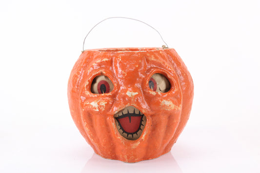 Vintage Papier Mache Choir Boy Jack-O-Lantern Halloween Pumpkin Bucket, 5.5"