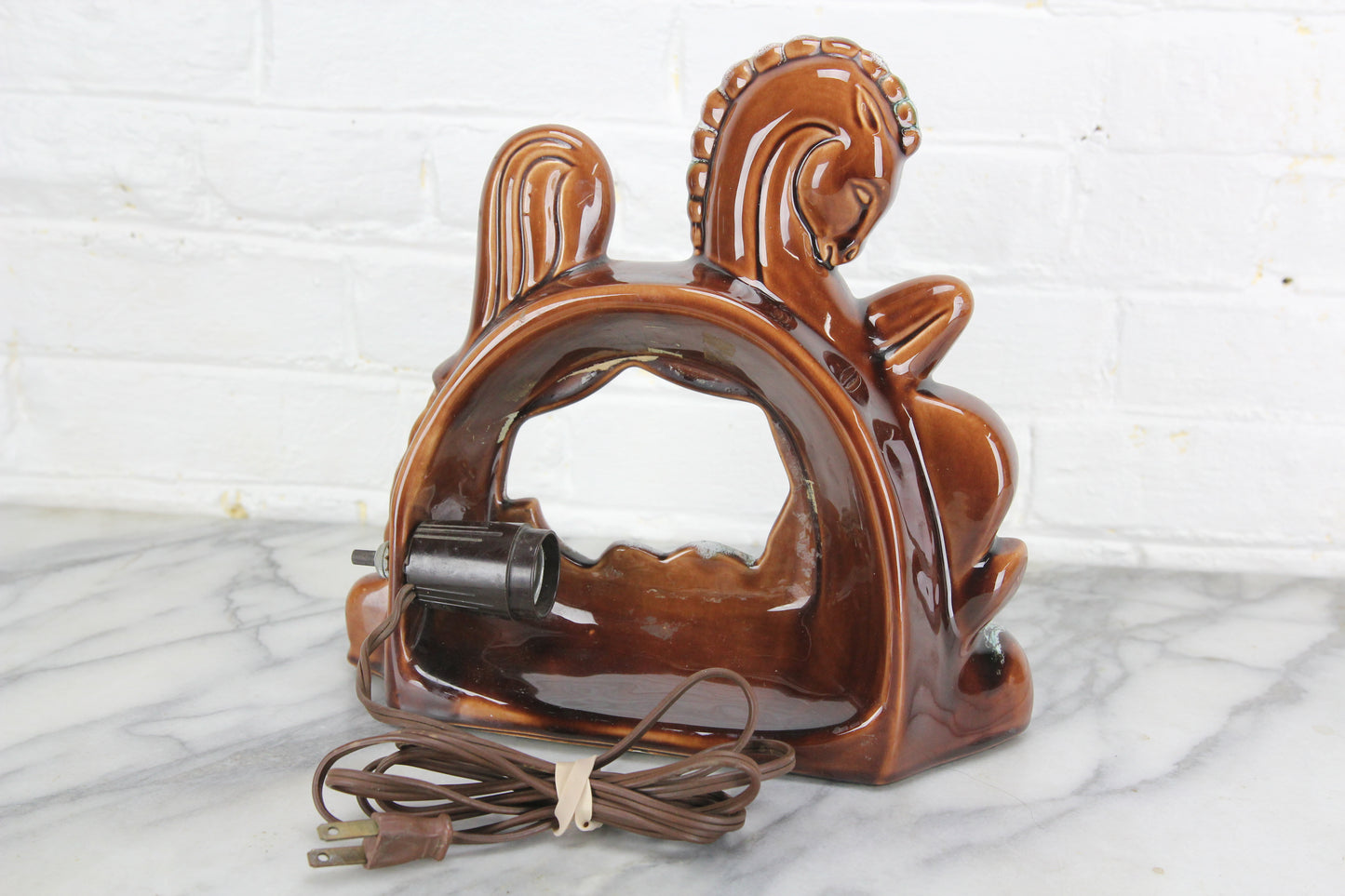 Mid-Century Brown Horse Ceramic TV Lamp