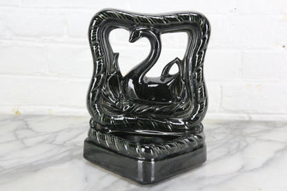 Mid-Century Black Swan Ceramic TV Lamp and Planter