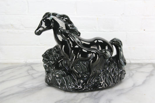 Mid-Century Two Black Horses Ceramic TV Lamp