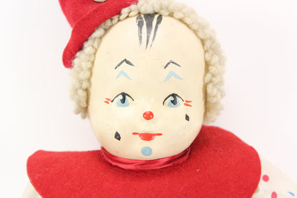 Vintage Cloth and Leather Clown Doll by Krueger, NY, Made in the USA, 19"