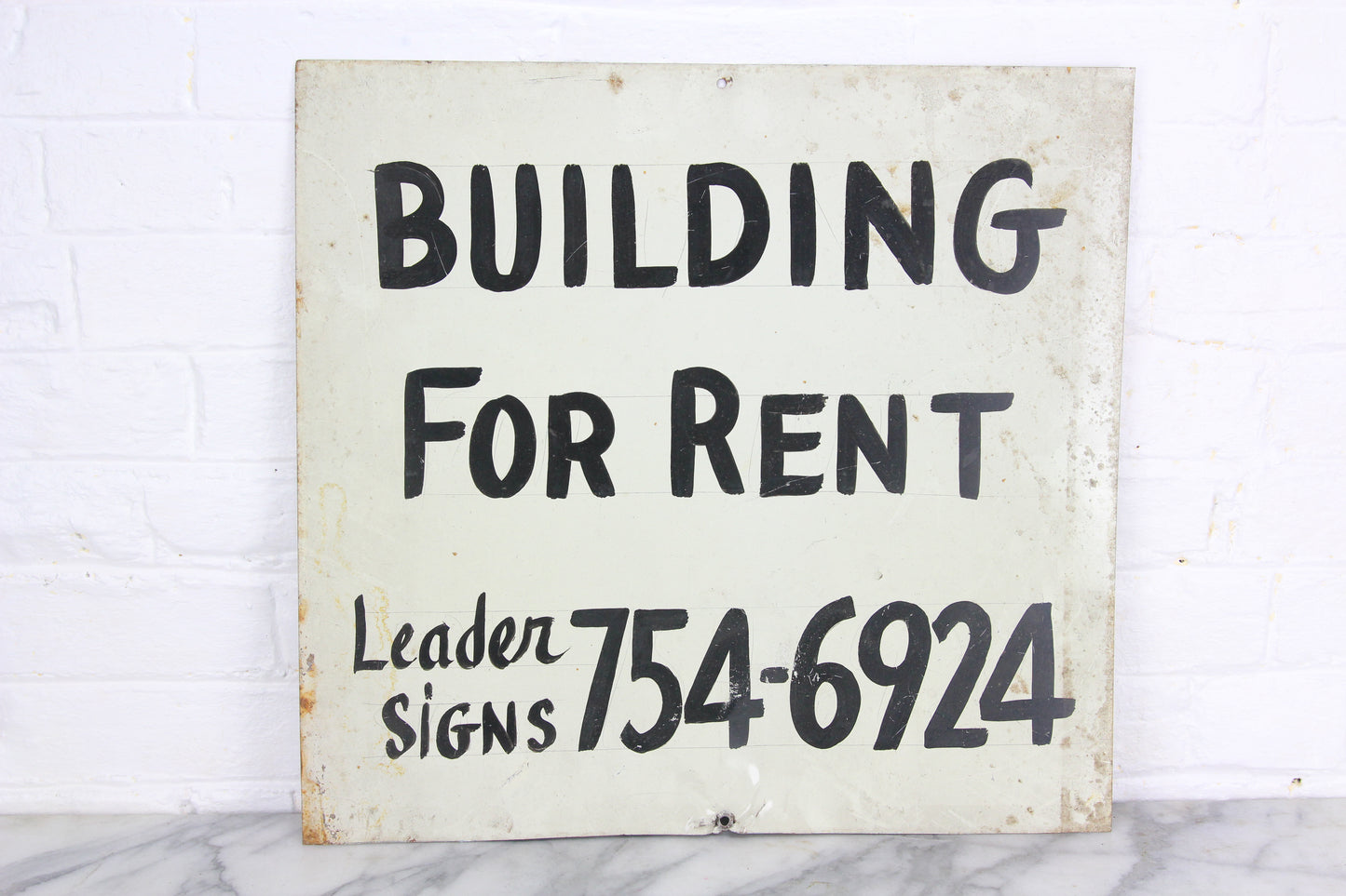 Building for Rent, Handpainted Metal Sign by Leader Signs, Worcester, MA - 18x17"