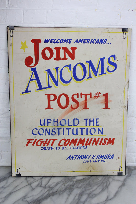 Fight Communism, Handpainted Political Poster by Leader Signs, Worcester, MA - 28x22"