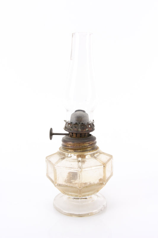 Antique Plume & Atwood Acorn Miniature Glass Oil Lamp with Chimney, 7"