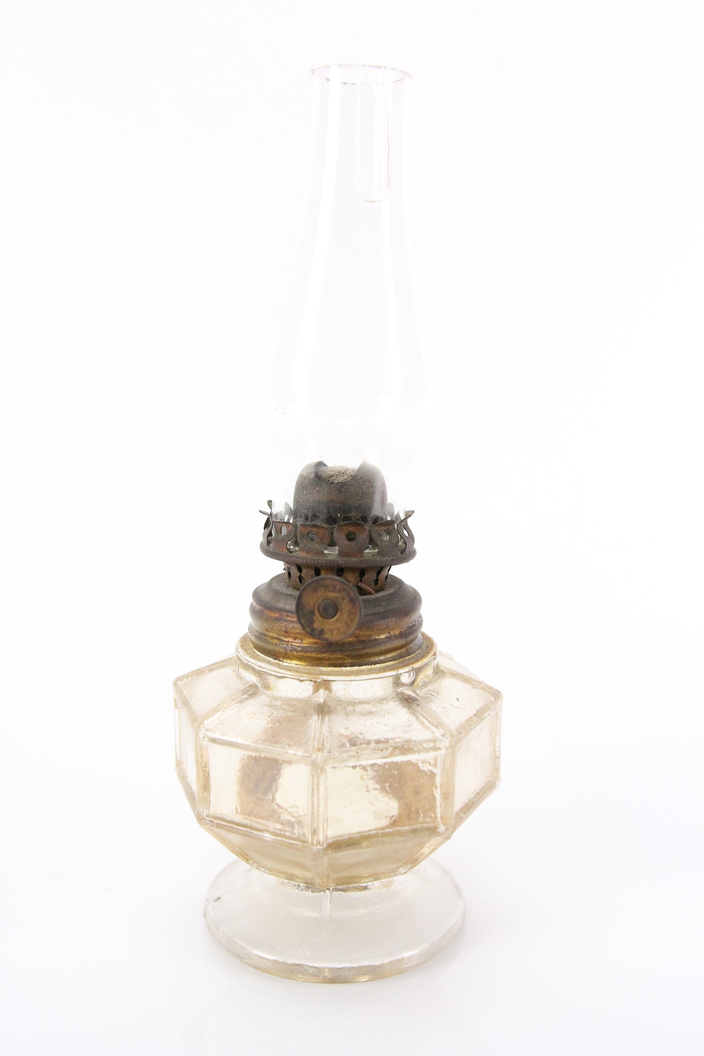 Antique Plume & Atwood Acorn Miniature Glass Oil Lamp with Chimney, 7"