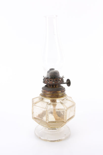 Antique Plume & Atwood Acorn Miniature Glass Oil Lamp with Chimney, 7"