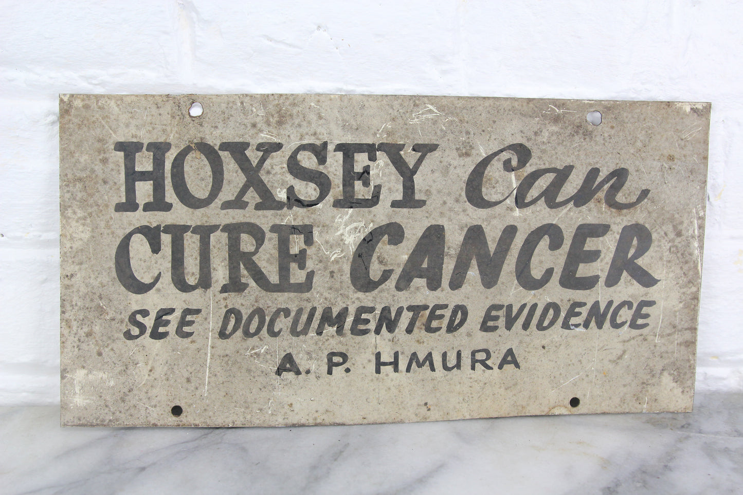 Hoxsey Can Cure Cancer, Handpainted Metal Sign by Leader Signs, Worcester, MA - 11x5"