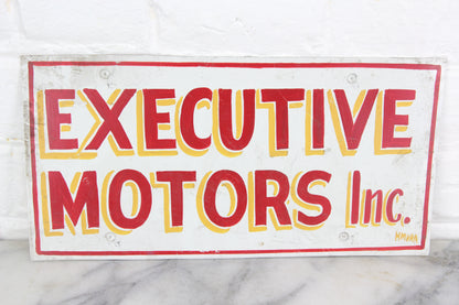 Executive Motors, Inc., Handpainted Metal Sign by Leader Signs, Worcester, MA - 11x6"