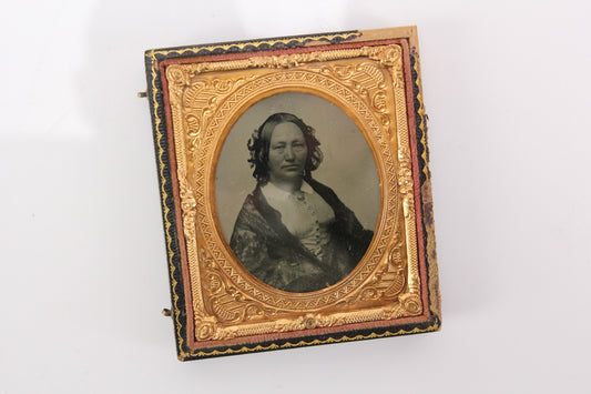 Ambrotype Photograph of a Middle-Aged Woman in Half Case (1/6th Plate)
