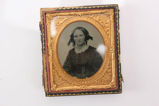 Ambrotype Photograph of a Woman With Brooch in Half Case (1/6th Plate)