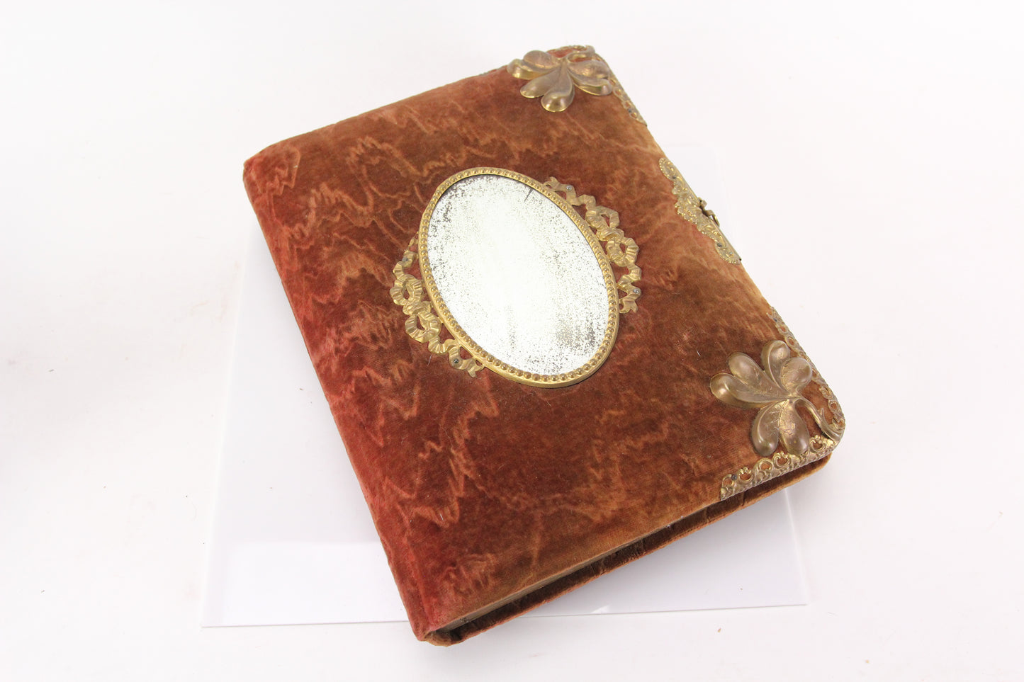 Victorian Mirrored Velvet Photo Album on Base with Stand and 28 Photos