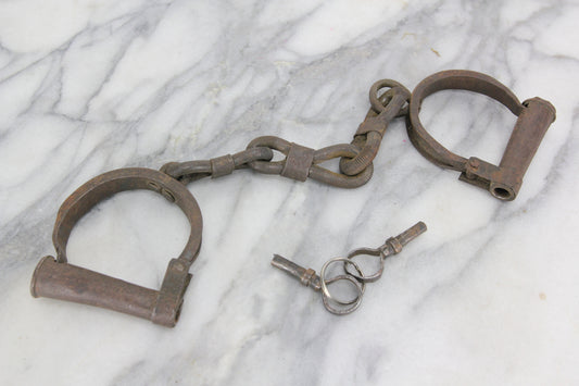 Antique Civil War Era Primitive Handcuffs with Two Original Keys