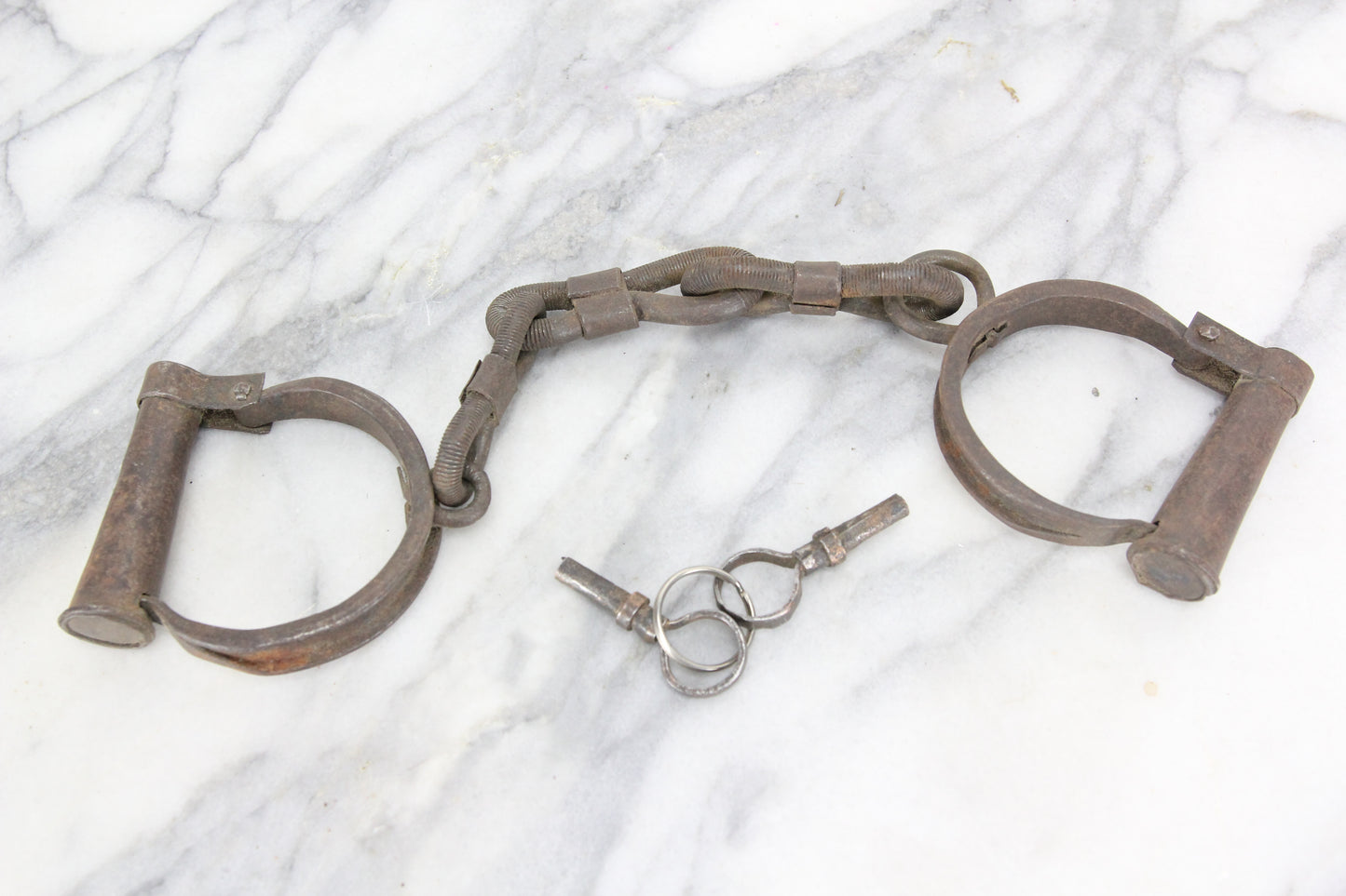 Antique Civil War Era Primitive Handcuffs with Two Original Keys