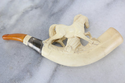 Antique Meerschaum Pipe with Carved Horse in Case