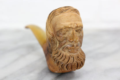 Antique Meerschaum Pipe with Carved Man's Face in Case