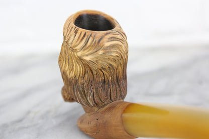 Antique Meerschaum Pipe with Carved Man's Face in Case