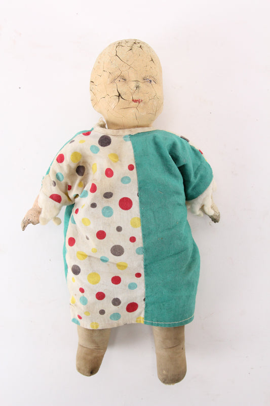 Antique Composition Doll with Unique Clown Suit Dress - 12"