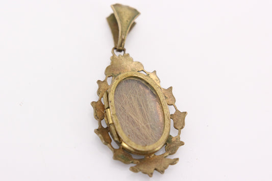 Victorian Mourning Hair Work Pendant Locket with Porcelain Detailing