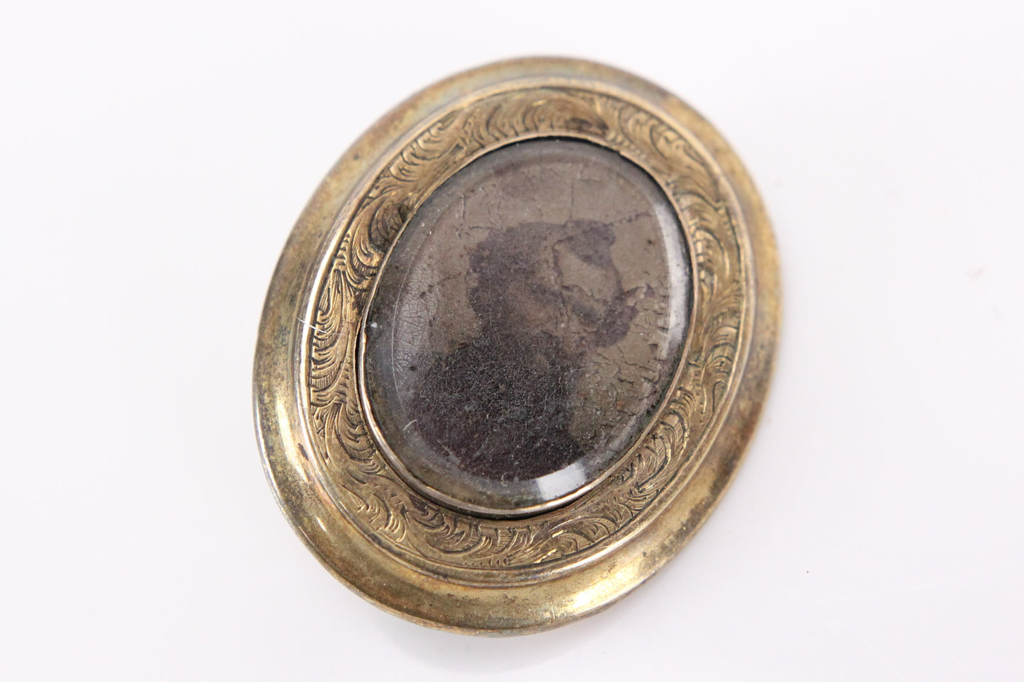 Antique Tintype Photograph Portrait Memento Mori Brooch Locket with Inscription