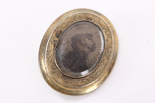 Antique Tintype Photograph Portrait Memento Mori Brooch Locket with Inscription