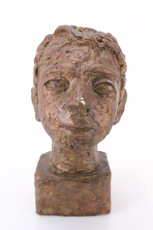 Mid-Century Golden Bust Sculpture of a Young Boy