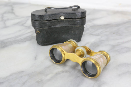 Le Fils Paris Mother of Pearl and Brass Opera Glasses with Case