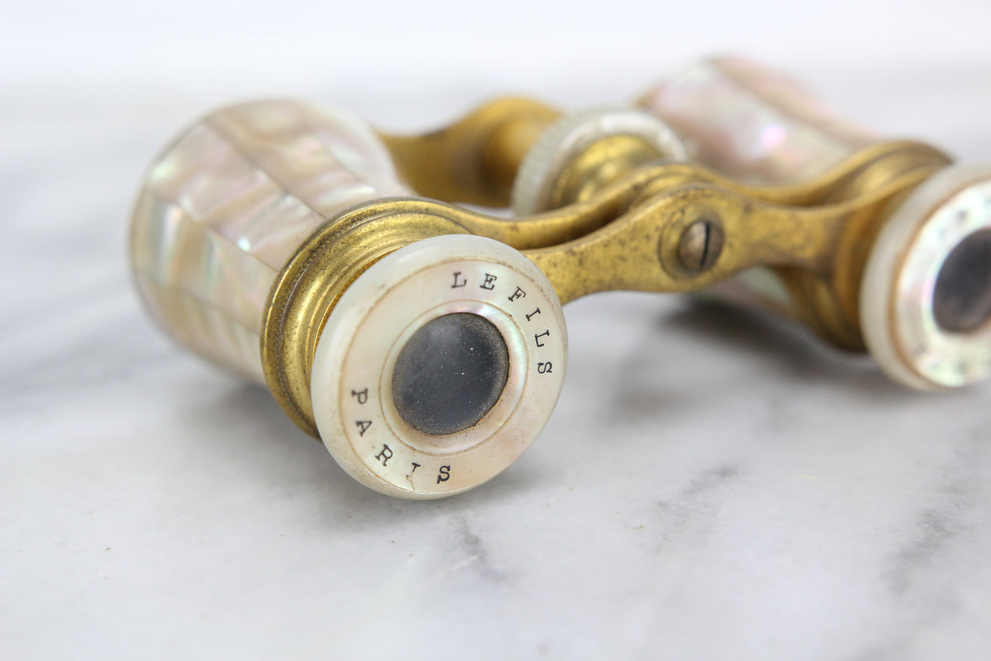 Le Fils Paris Mother of Pearl and Brass Opera Glasses with Case