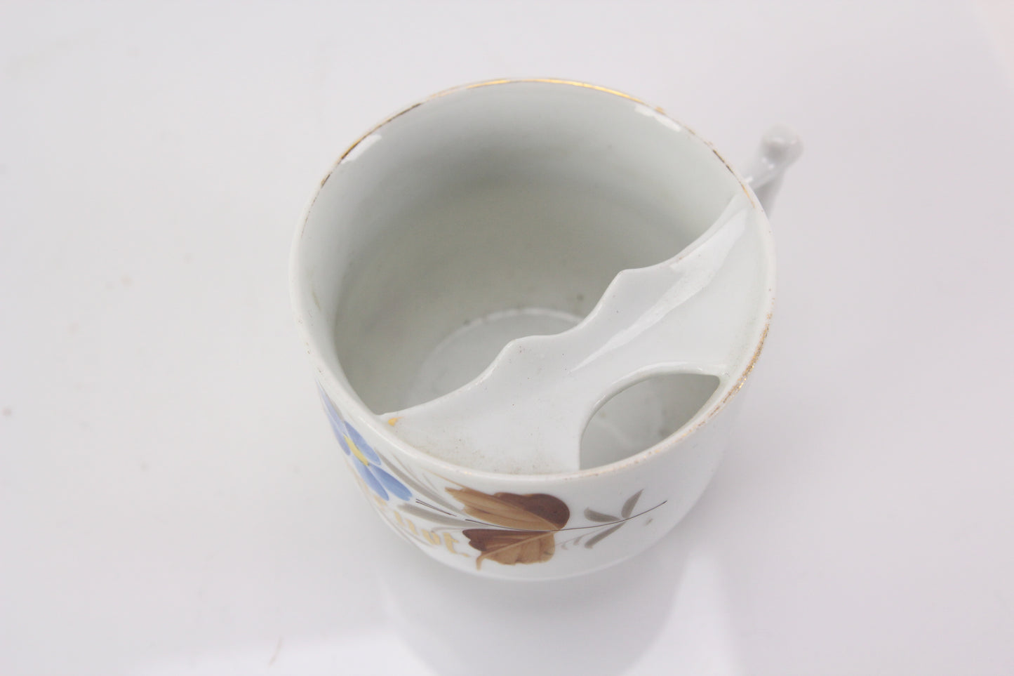 Hand Decorated "Forget Me Not" Painted Memento Mori Porcelain Mustache Mug