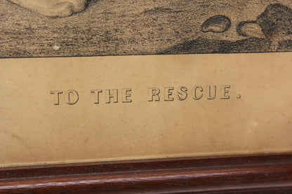 Antique "To the Rescue" Framed Currier and Ives Dog Lithograph (1 of 2 in Series)