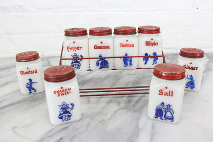 Rare Set of 4 Milk Glass Spice Jars with Salt & Pepper Shakers in Hang –  The Cupboard Shop NJ