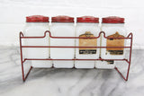 Eight Piece Milk Glass Spice Jar Set with Rack, Hand-Painted