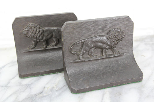 Bradley & Hubbard Antoine-Louis Bayre Lion Cast Iron Bookends, Pair