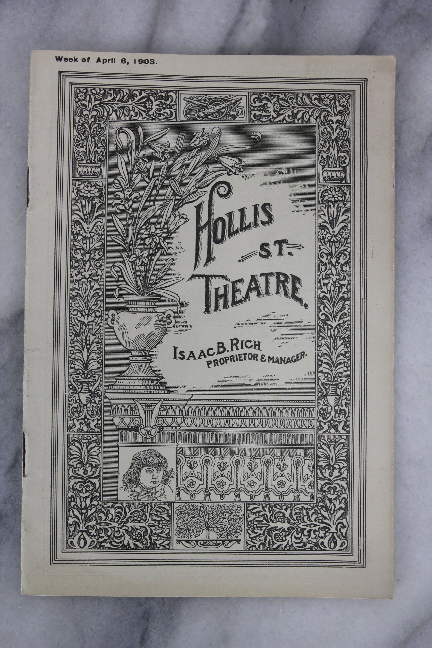 Antique Playbill from Hollis St. Theatre, Boston, Week of April 6, 1903 - Featuring Cecil B. De Mille in Hamlet
